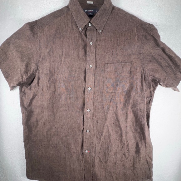 Daniel Cremiuex Shirt Men's L Brown Linen Short Sleeve‎ Button Down Pocket - Picture 1 of 6